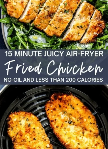 Crispy air fryer breaded chicken breast served with vegetables