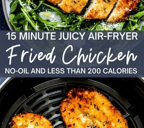 Crispy air fryer breaded chicken breast served with vegetables