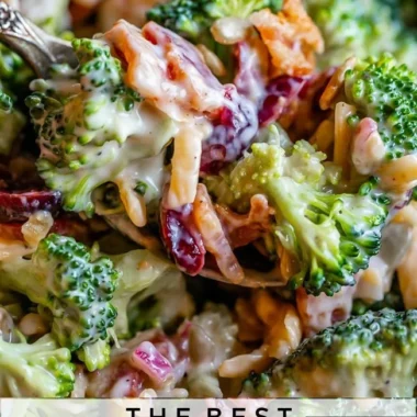 Delicious broccoli salad with colorful ingredients and dressing