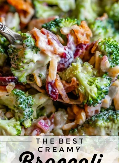 Delicious broccoli salad with colorful ingredients and dressing