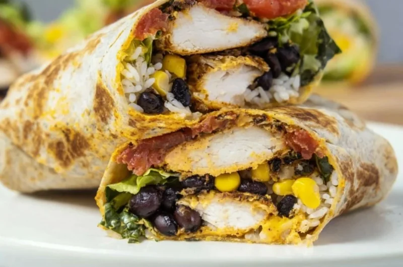 Delicious Chipotle Ranch Grilled Chicken Burrito served with fresh ingredients