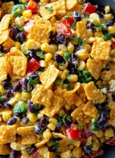 Delicious creamy Frito corn salad served in a bowl.