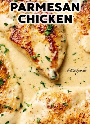 Creamy garlic parmesan chicken dish served in a skillet