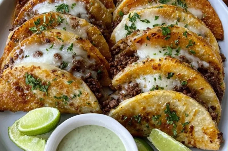 Delicious crispy ground beef tacos served with toppings