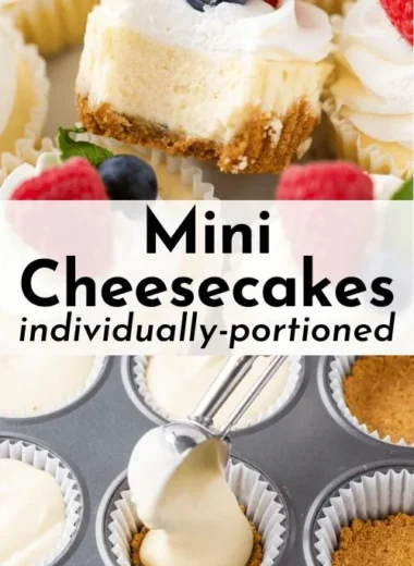 Easy mini cheesecakes with colorful toppings served on a dessert plate