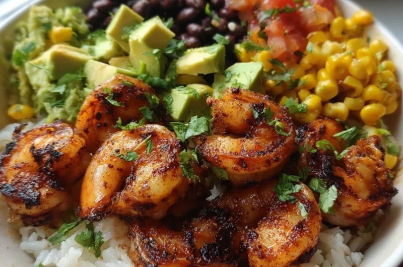 Fiesta Shrimp Rice Bowl with fresh ingredients and spices