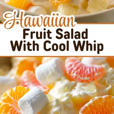 Hawaiian fruit salad with Cool Whip served in a bowl topped with fresh fruit.