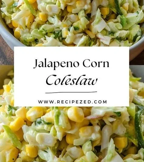 Bowl of Jalapeno Corn Coleslaw garnished with fresh herbs