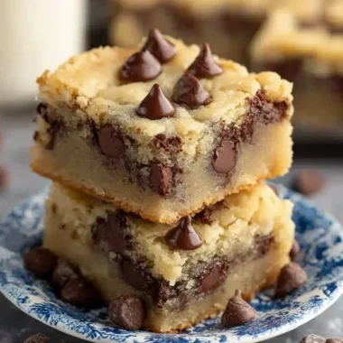 Melt-in-your-mouth chocolate chip cookie bars on a plate
