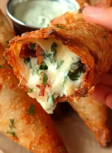 Tortilla cones filled with mozzarella cheese and parsley garnish