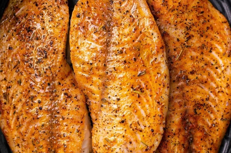 Crispy air fryer tilapia served with vegetables on a plate
