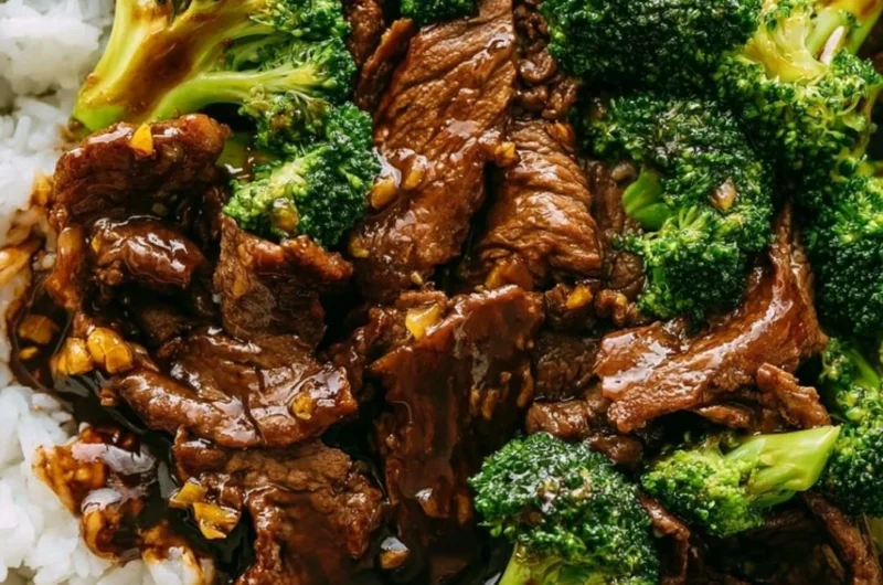 Plate of Beef and Broccoli stir-fry with tender beef and fresh broccoli
