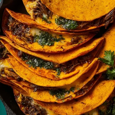 Delicious Birria Tacos served with herbs and sauce for a flavorful experience.