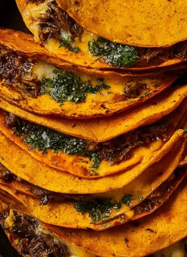 Delicious Birria Tacos served with herbs and sauce for a flavorful experience.