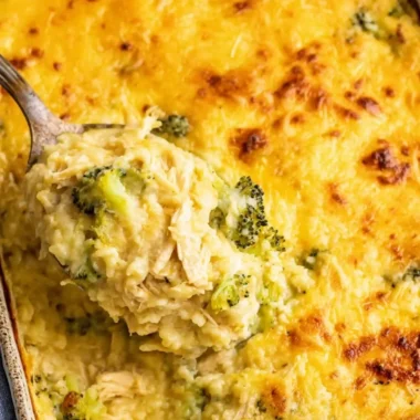 Broccoli, rice, cheese, and chicken casserole dish