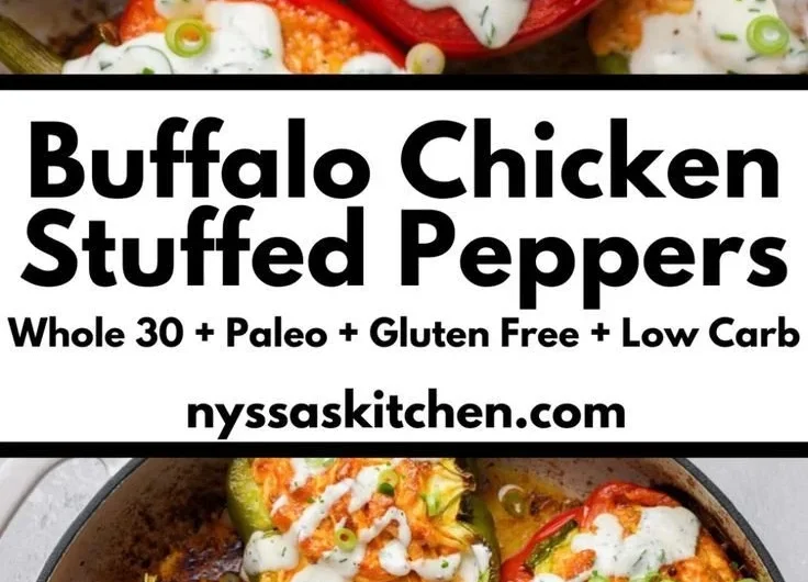 Buffalo Chicken Stuffed Peppers, Dairy Free and Low Carb