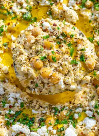 Chickpea Lemon Skillet with fresh vegetables and herbs served in a pan.