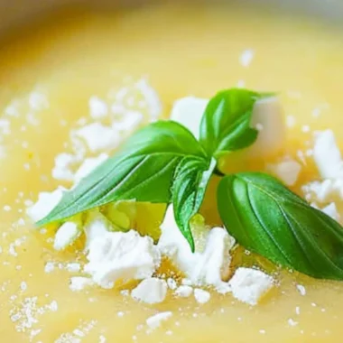 A refreshing bowl of chilled pineapple soup garnished with mint leaves.