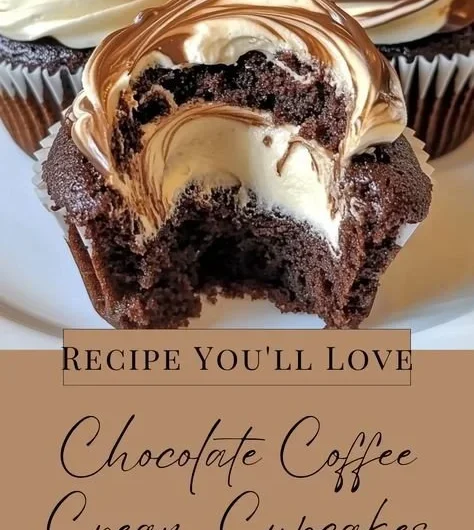 Delicious chocolate coffee cream cupcakes topped with creamy frosting