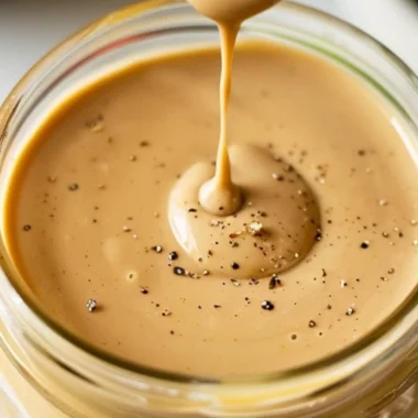 Creamy balsamic dressing poured over a fresh salad.
