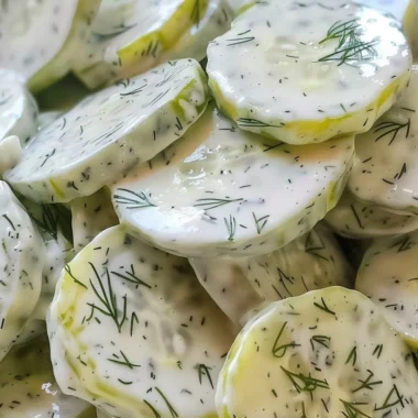 Creamy cucumber salad with fresh ingredients in a bowl