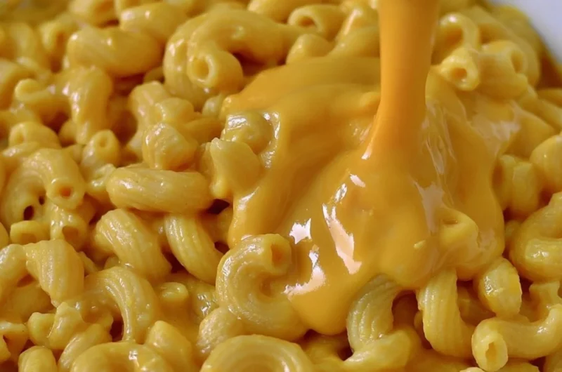 Creamy vegan mac & cheese without cashews in a bowl, garnished with herbs.