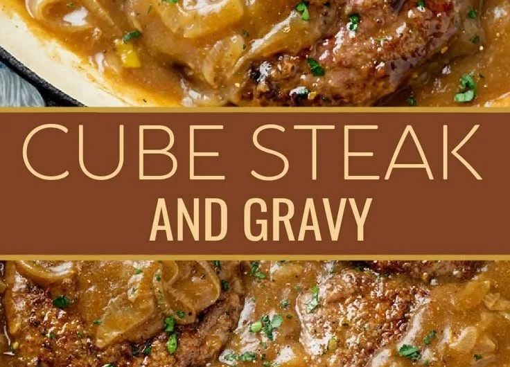 Tender cube steak simmered in rich gravy, served on a plate