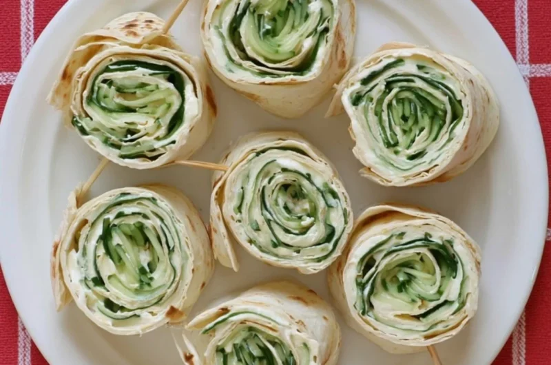Delicious cucumber wrap sandwiches elegantly arranged on a plate.