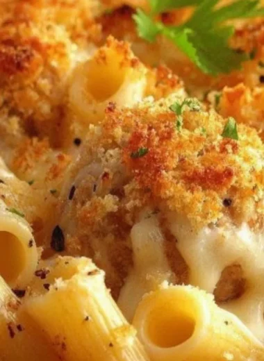 Delicious Dump and Bake Meatball Casserole served in a baking dish.