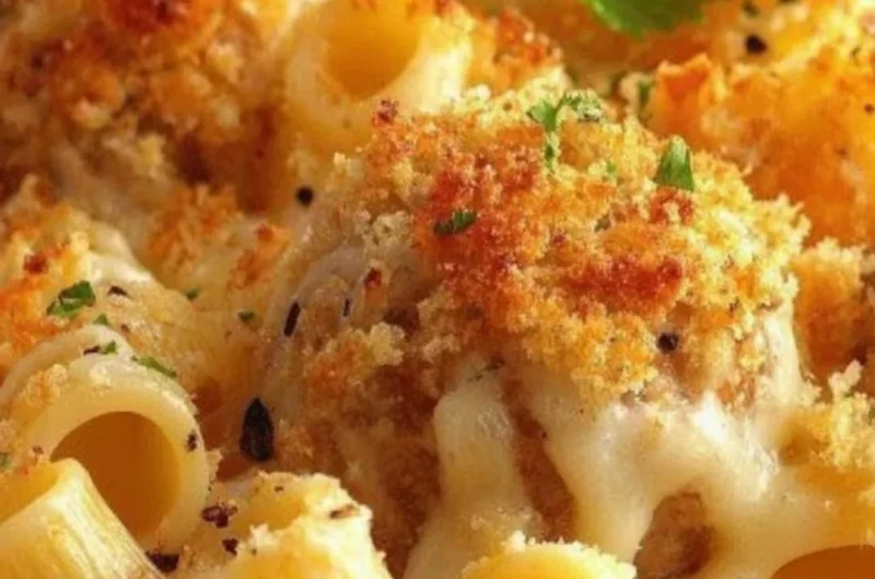 Delicious Dump and Bake Meatball Casserole served in a baking dish.