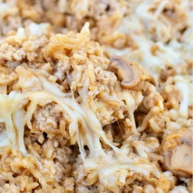 Easy ground turkey skillet casserole with vegetables and cheese