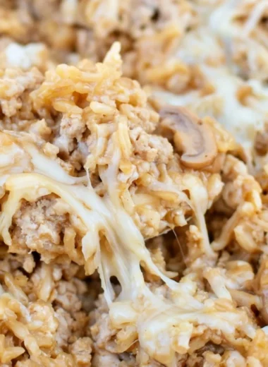 Easy ground turkey skillet casserole with vegetables and cheese