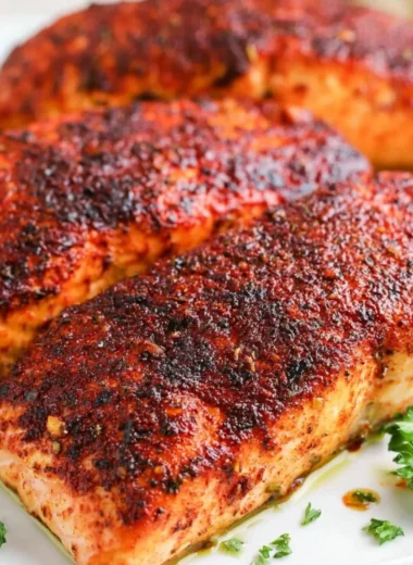 Flaky air fryer salmon recipe served with vegetables