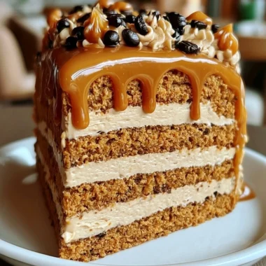 Delicious gooey coffee caramel cake drizzled with caramel sauce and coffee icing.