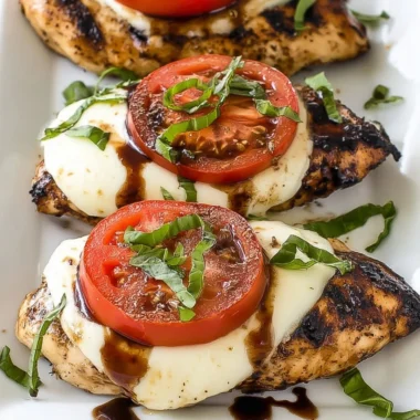 Grilled Chicken Caprese with basil, mozzarella, and fresh tomatoes