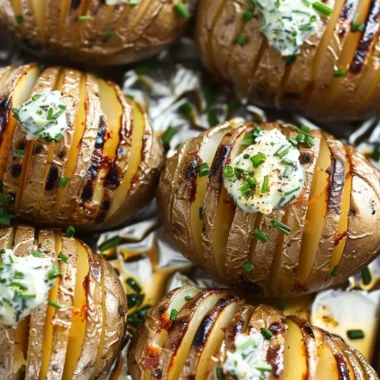 Grilled Hasselback Potatoes drizzled with chive butter