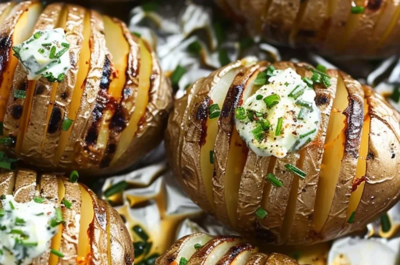 Grilled Hasselback Potatoes drizzled with chive butter