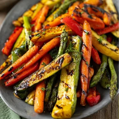 Colorful grilled vegetables marinated for grilling, enhancing flavor and texture.