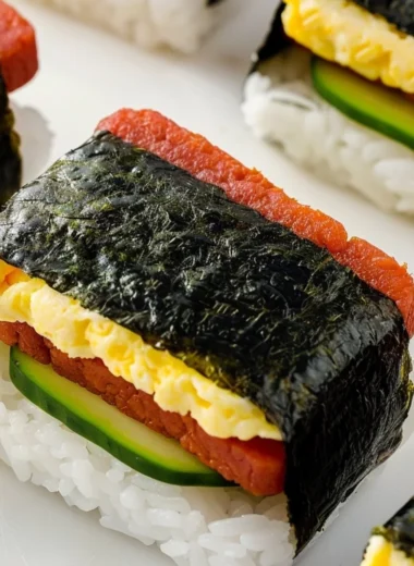 Hawaiian Spam Rice Ball made with rice and spam, a delicious snack