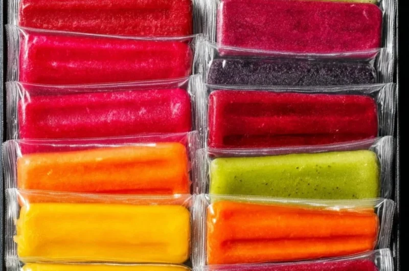 Colorful healthy homemade freezer pops made with fresh fruits