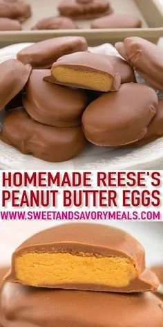 Homemade peanut butter eggs dipped in chocolate, a delicious treat.
