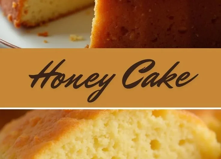 Delicious homemade Honey Cake topped with a drizzle of honey.