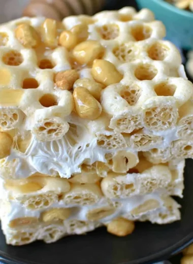 Delicious Honeycomb Marshmallow Treats artfully arranged on a plate