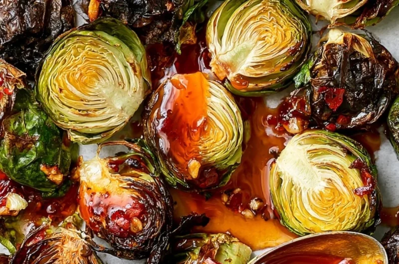 Crispy Longhorn Steakhouse copycat Brussel Sprouts garnished and ready to serve.