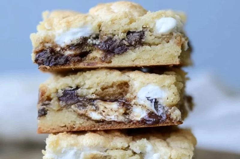 Homemade Mud Hen Bars topped with chocolate and marshmallow layers