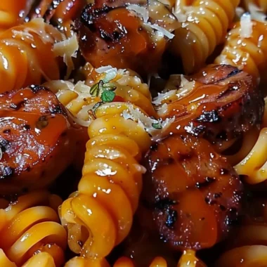 One-Pot Bold Honey BBQ Sausage Pasta in a bowl, garnished and ready to serve.