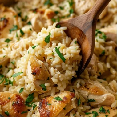 One-Pot Garlic Parmesan Chicken and Rice meal with herbs and spices