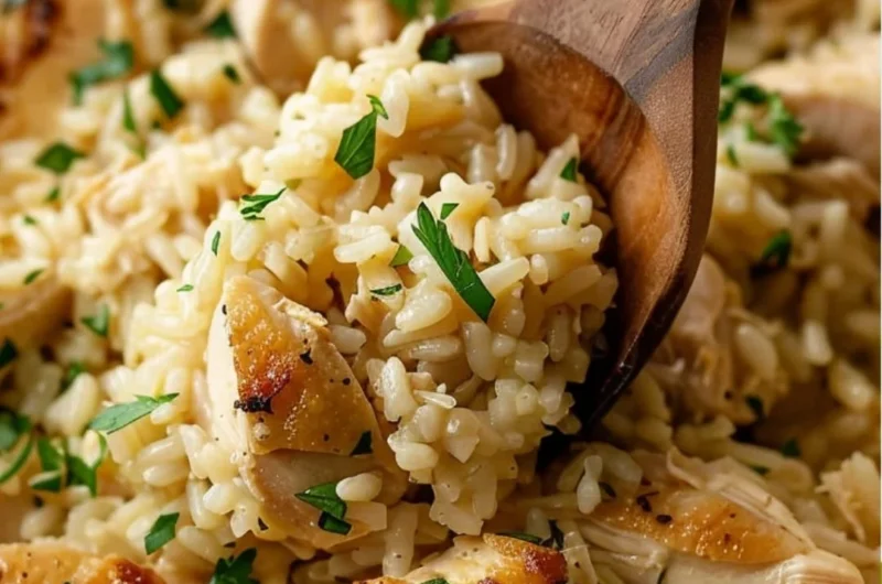 One-Pot Garlic Parmesan Chicken and Rice meal with herbs and spices