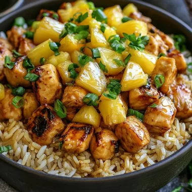 Pineapple Chicken and Rice dish with vibrant colors and delicious ingredients.