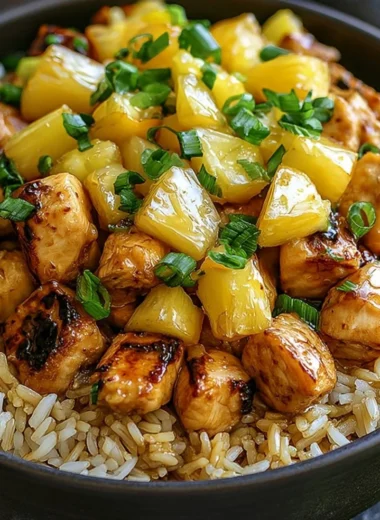 Pineapple Chicken and Rice dish with vibrant colors and delicious ingredients.